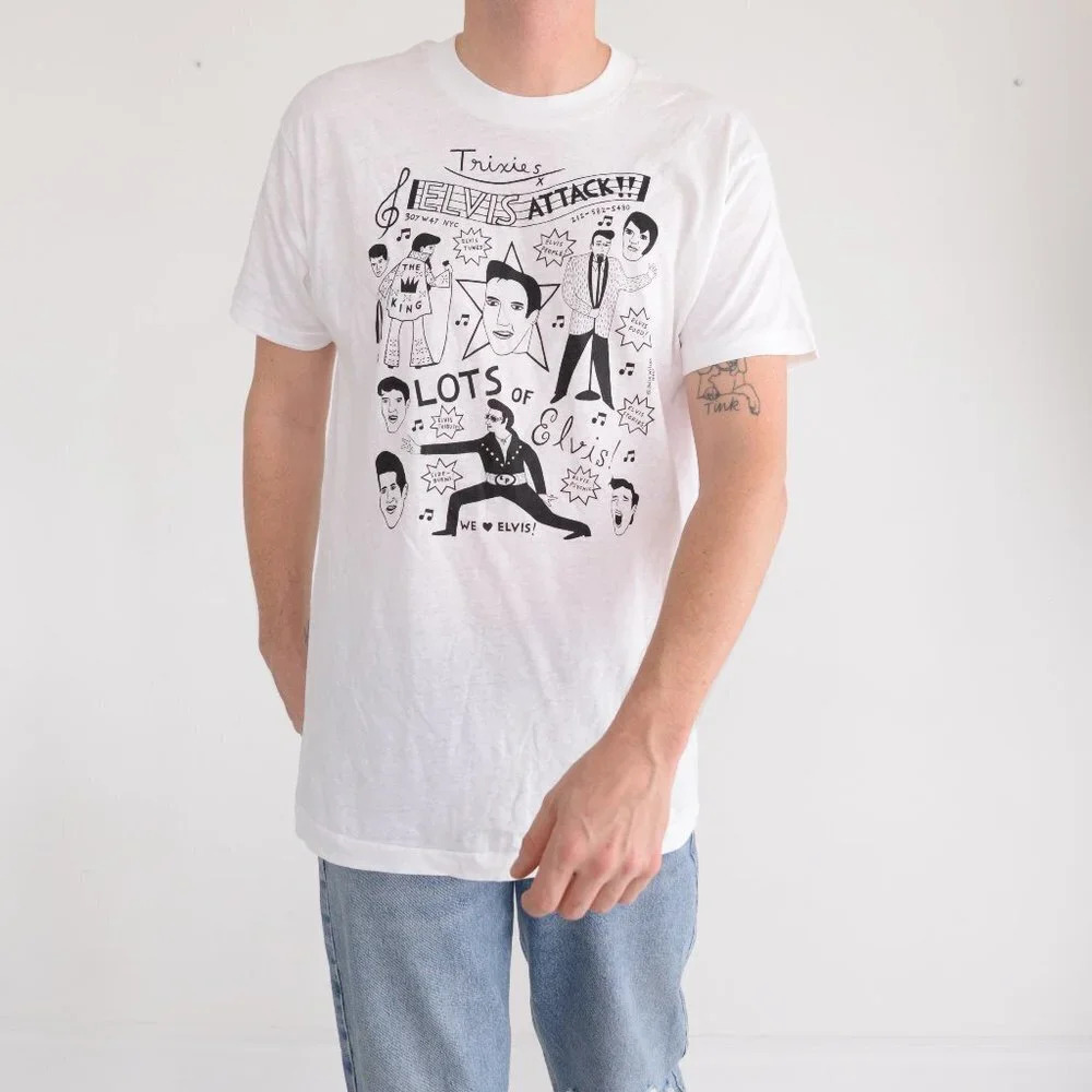 Rare Vintage 90's Elvis Presley Graffiti White Single Stitch Short Sleeve Tee
